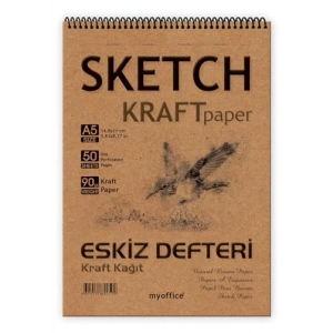 A5 Boyutunda Kraft Kağıt Eskiz Defteri, 90 gr, 50 Yaprak