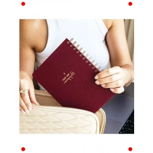 A5 Keten Kapak Kareli Spiralli Not Defteri, Bordo