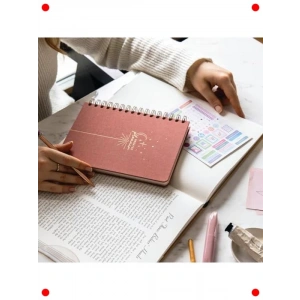 A5 Keten Kapaklı Pembe Spiralli Süresiz Ajanda