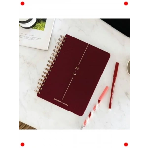 A5 Keten Spiralli 16 Aylık Akademik Ajanda Bordo