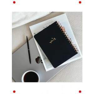 A5 Sert Kapak Çizgili Defter, Keten Dokulu, Siyah