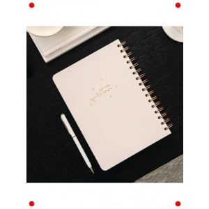 A5 Sert Kapak Kareli Tarihsiz Defter, Keten Krem