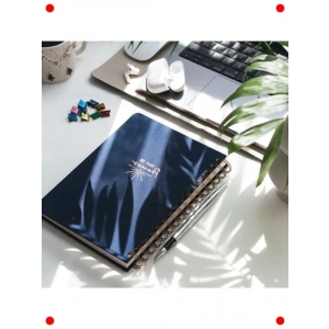 A5 Sert Kapak Kareli Tarihsiz Defter, Keten Lacivert