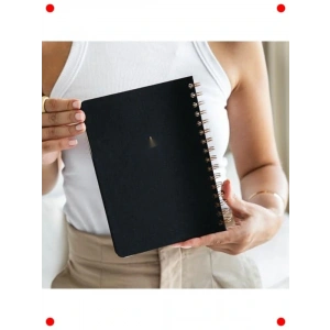 A5 Sert Kapak Keten Defter - Spiralli, Çizgisiz Siyah