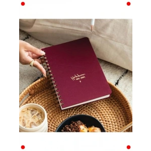 A5 Sert Kapaklı Keten Noktalı Not Defteri - Bordo