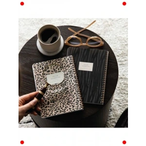 A5 Spiralli Çizgili Defter Seti - Leopar Desenli (2li)