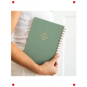 A5 Spiralli Kareli Keten Sert Kapak Not Defteri (Yeşil)