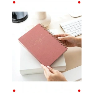 A5 Spiralli Not Defteri, Keten Sert Kapak, Çizgisiz - Pembe