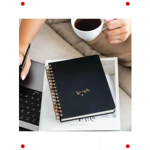 A5 Spiralli Sert Kapak Not Defteri - Kareli, Siyah