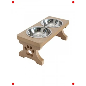 Ahşap 2 Çelik Taslı Mama ve Su Kabı (Demonte)