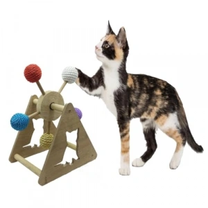 Ahşap 5 Renkli Toplu Kedi Oyuncağı, Eğlenceli Oyun