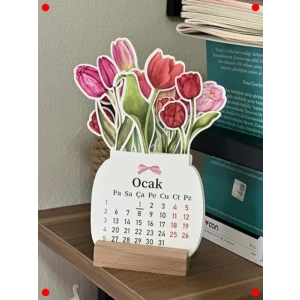 Ahşap Ayaklı Mini Masa Takvimi - 2026 Lale Tasarım