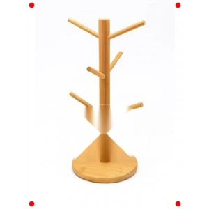 Ahşap Bambu 6lı Kupa Standı | Mutfak Tezgahı Düzenleyici