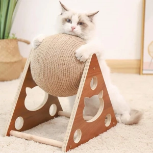 Ahşap İpli Kedi Oyuncak Topu Tırmalama için
