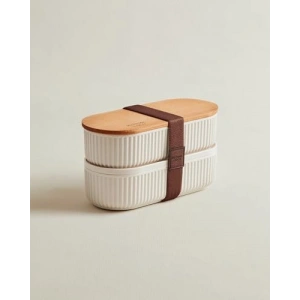 Ahşap Kapaklı 500 ml Saklama Kabı, Soft Ekru Renk