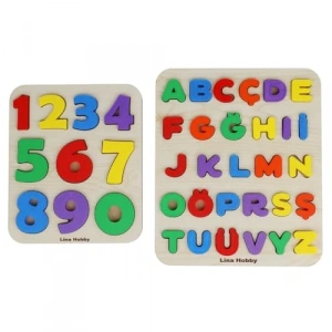 Ahşap Tabanlı Alfabe ve Rakam Puzzle Seti, Eğitici Oyun