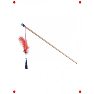 Ahşap Zilli Tüylü Kedi Oltası Oyuncak - Eğlenceli Av