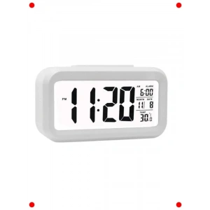 Akıllı Dijital Masa Saati Alarmlı Karanlık Sensörlü Beyaz