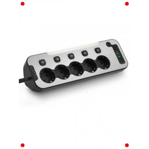 Akım Korumalı 5li Çoklu Priz, USB & Type-C
