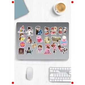 Animasyon Temalı Sticker Seti: Laptop, Telefon, Defter