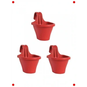 Askılı Balkon Saksı Seti - 20cm, 3 Adet Kırmızı
