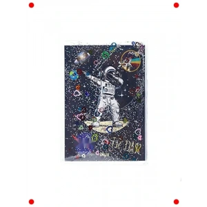 Astronot Temalı Simli Mini Defter - Lacivert