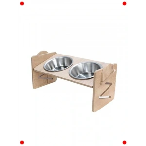 Ayarlanabilir Ahşap Çift Mama Kabı Kedi ve Köpekler İçin