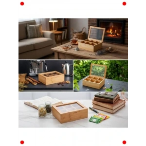 Bambu 6 Bölmeli Çay Kutusu - Mıknatıslı Kapak