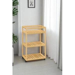 Bambu Sunum Servis Arabası - 3 Raflı, Tekerlekli