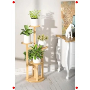 Bambu Yuvarlak 5 Raflı Saksılık Çiçek Standı Organizer
