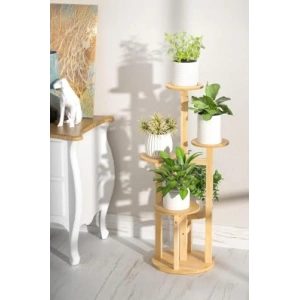 Bambu Yuvarlak Formda 5 Raflı Saksılık, Şık ve Kullanışlı