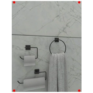 Banyo Yapışkanlı Siyah Aksesuar Seti - Kare Tasarım