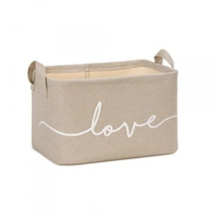 Bej Love Temalı Dikdörtgen Sepet, 30x21x18 cm