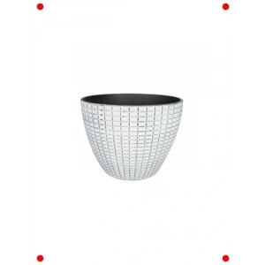 Beyaz Desenli Yuvarlak Plastik Saksı (Çap 22cm Yük. 17cm)