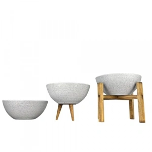 Beyaz Granit Aranjman Sunumluk Toprak Saksı - Üçlü Set 20 cm