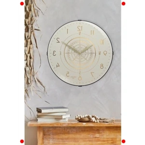 Bombeli Cam Duvar Saati - Pusula Temalı, 35 cm, Krem