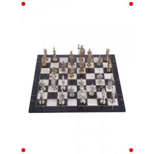 Büyük Boy Metal Roma Satranç Takımı Mermer Desenli