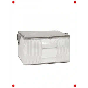 Büyük Boy Pencereli Saklama Hurcu | Gri Çizgili (60x43x35 cm)