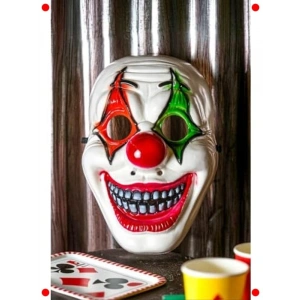 Cadılar Bramı Palyaço Maskesi - Kırmızı Yeşil