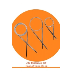 Çelik Telli Örgü Şişi Seti, 3lü Set 40cm, 60cm, 100cm Uzunluk