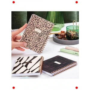 Cep Boy Spiralli Defter Seti - Leopar Desenli (3lü)