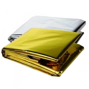 Çift taraflı acil durum battaniyesi, 130 cm x 210 cm ölçülerde