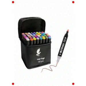 Çift Taraflı Sanat Markör Kalem Seti, 48 Renk, Çantalı