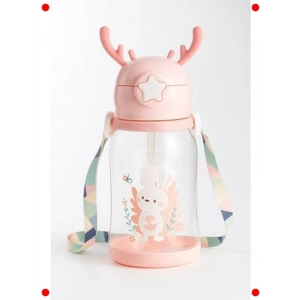 Çocuk Pipetli Geyik Figürlü Suluk 700ml - Pembe