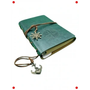 Denizci Temalı Deri Kapaklı Not Defteri - Yeşil