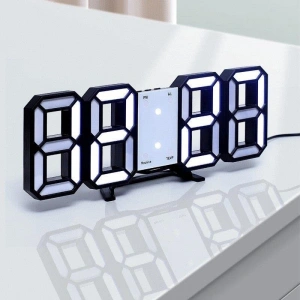 Dijital Masa veya Duvar Saati, Beyaz LED, Siyah Kasa