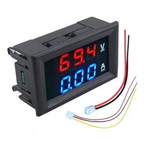 Dijital Voltmetre ve Ampermetre - DC 0-100V 10A Kırmızı-Mavi
