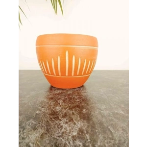 Dik Çizgi Desenli 15 cm Terrakota Saksı, Salon Çiçeklik