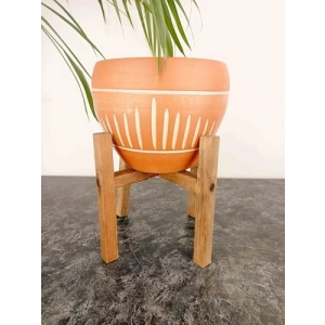 Dik Çizgi Desenli Terrakota Saksı, 15 cm 4 Ayaklı