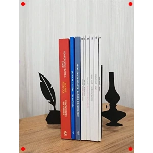 Divit ve Gaz Lambası Desenli Metal Kitap Tutucu (2li)